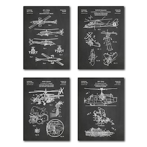 Military Helicopters Patent Print Art Set of 4