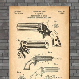 Pepperbox Revolver Patent Print Art 1864
