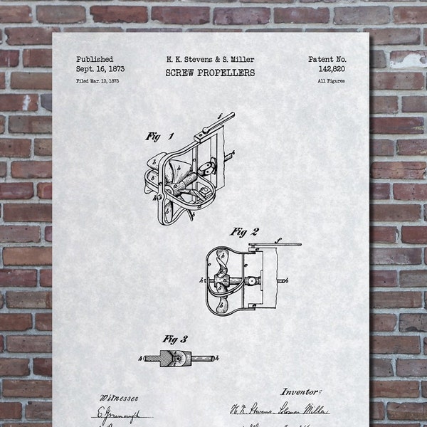 Nautical Propeller Patent Print Art 1873