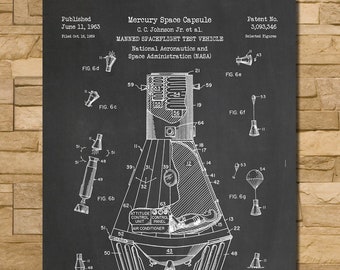 Space Capsule Patent Print Art 1963