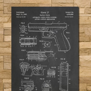 Patent for Glock 17/19 Art Print 1985 Chalkboard