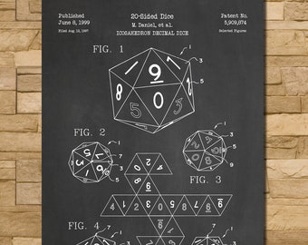 20-Sided Dice Patent Print Art 1999