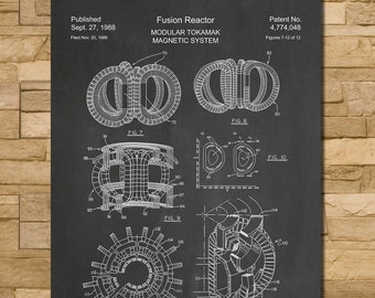 Tokamak Fusion Reactor Patent Print Art 1988