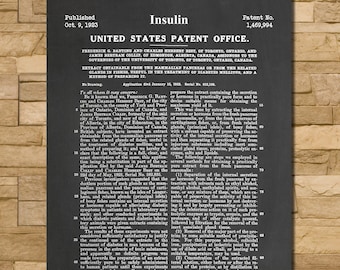 Insulin Patent Print Art 1923