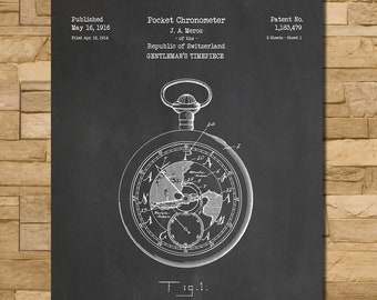 Pocket Watch Patent Print Art 1916