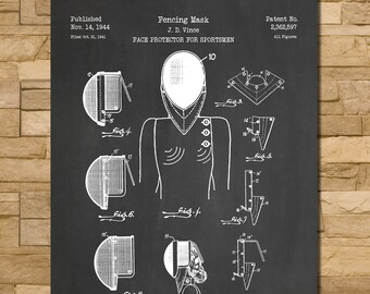 Fencing Mask Patent Print Art 1944