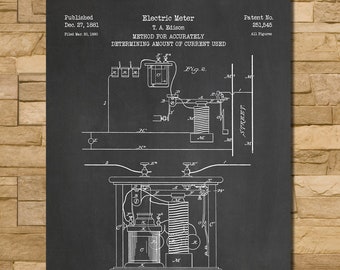 Edison Electric Meter Patent Print Art 1881