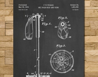 Ski Pole Patent Print Art 1934