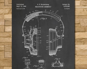 Headphones Patent Print Art 1966