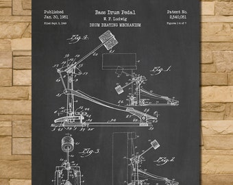 Drum Kick Pedal Patent Print Art 1951