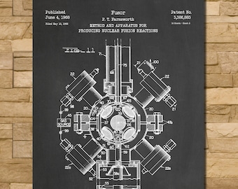 May include: Black and white illustration of a patent for a method and apparatus for producing nuclear fusion reactions. The patent is titled "Fusor" and was published on June 4, 1968. The patent number is 3,386,883.