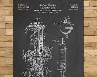 Nuclear Reactor Patent Print Art 1960