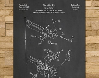 M9 92F Service Pistol Patent Print Art 1997