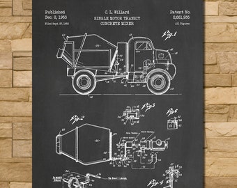 Concrete Mixer Patent Print Art 1953