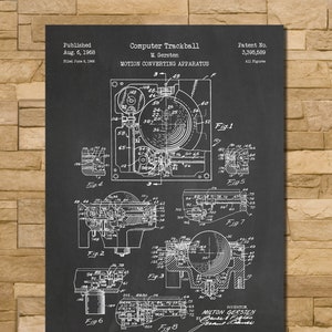First Computer Trackball Patent Print Art 1968