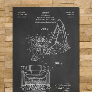 Backhoe Patent Print Art 1966