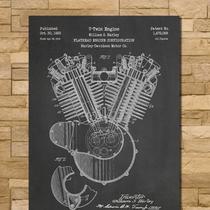 Motorcycle Engine Patent Print Art 1923 Chalkboard