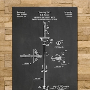 Fencing Foil Patent Print Art 1942