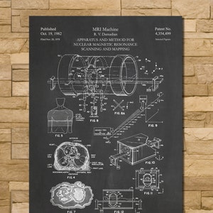 May include: A black and white illustration of a patent for an MRI machine. The patent is titled "MRI Machine" and was published on October 19, 1982. The patent number is 4,354,499. The patent includes several diagrams of the MRI machine.
