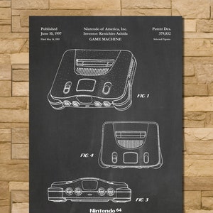 Art Print Depicting Patent for Nintendo 64 1997