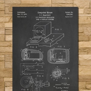 First Computer Mouse Patent Print Art 1970