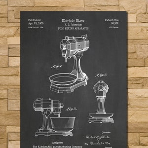Art Print Depicting KitchenAid Mixer Patent 1935 Chalkboard