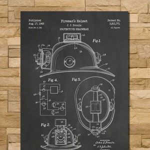 Fireman&#39;s Helmet Patent Print Art 1965