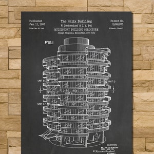 Helix Building High-Rise Architecture from IM Pei Patent Print Art 1955