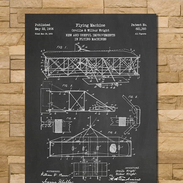 Wright Brothers Airplane Patent Print Art 1906