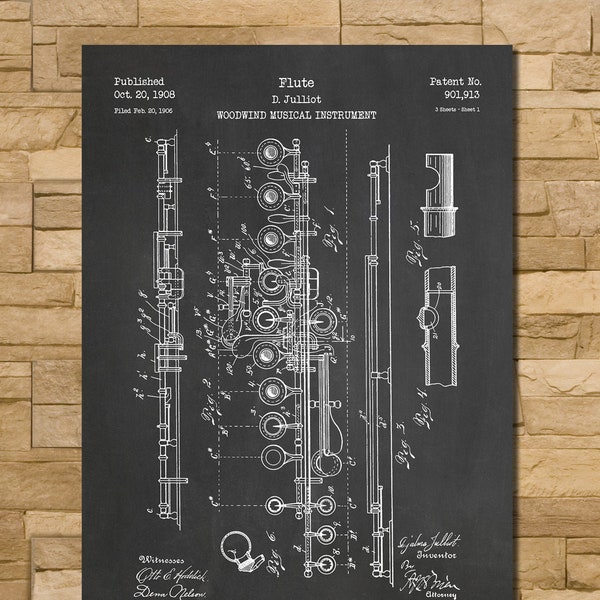 Flute Patent Print Art 1908