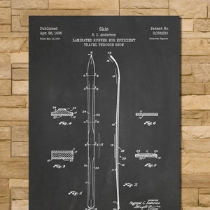 May include: Black and white illustration of a patent drawing for a pair of skis. The drawing shows the skis in detail, including the laminated runner and the binding system. The patent number is 2,038,530. The text "Skis" and "Laminated Runner for Efficient Travel Through Snow" is also visible.
