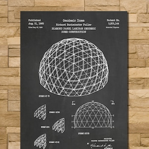 Geodesic Dome Patent Print Art 1965