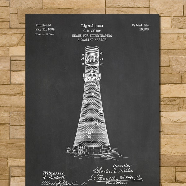 Lighthouse Patent Print Art 1889 (en anglais seulement)