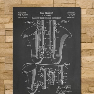 Bass Clarinet Patent Print Art 1954