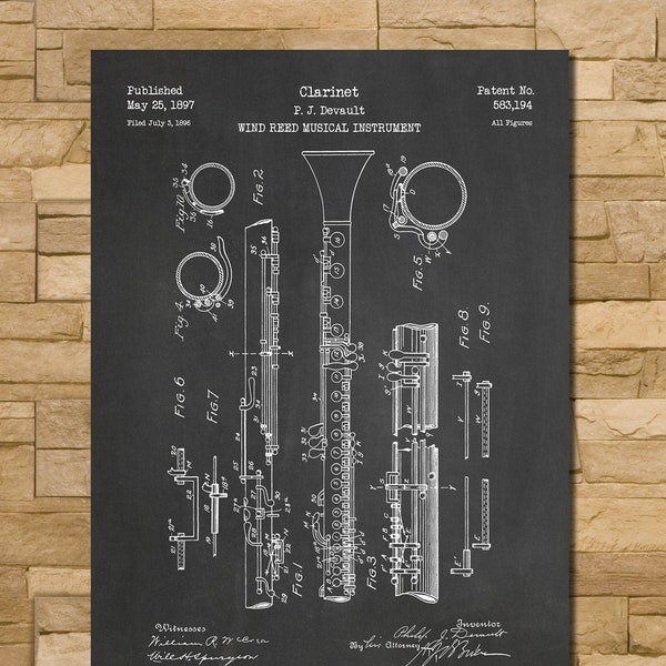 Clarinet Patent Print Art 1897