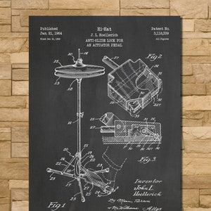 Hi-Hat Patent Print Art 1964 Chalkboard