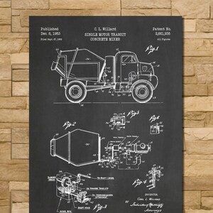 Concrete Mixer Patent Print Art 1953