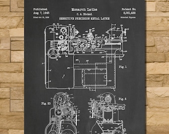 Metal Lathe Monarch 10EE Patent Print Art 1945