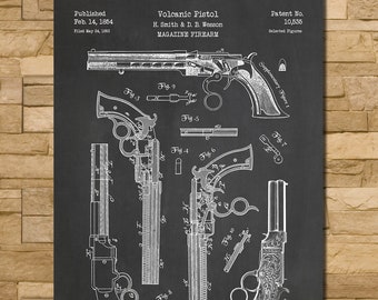 Volcanic Pistol Patent Print Art 1854