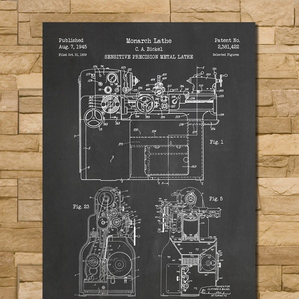 Metal Lathe Monarch 10EE Patent Print Art 1945