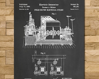 Edison Electrical Generator Patent Print Art 1889
