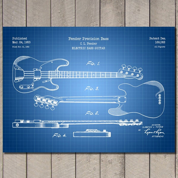 Brevet d’art représentant fender guitare basse électrique 1953
