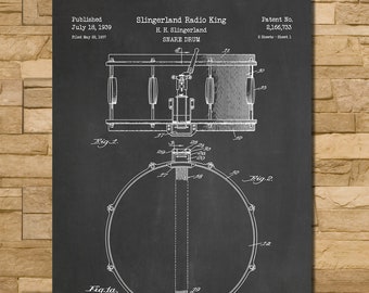 Art Print Depicting Patent for Slingerland Snare Drum 1939