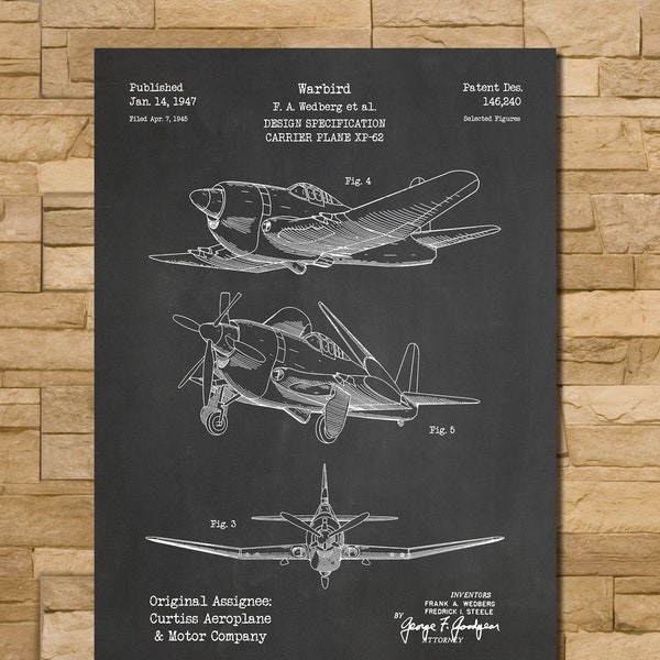 Warbird WWII Airplane Patent Print Art 1947