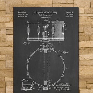 Art Print Depicting Patent for Slingerland Snare Drum 1939