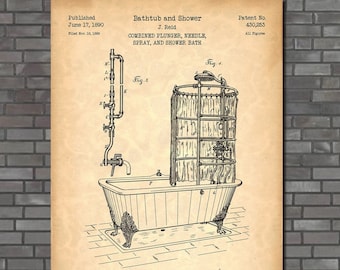Bathtub and Shower Patent Print Art 1890