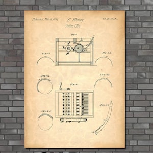May include: An aged paper print of E. Whitney's Cotton Gin patent, dated March 14, 1794. The sepia-toned illustration features detailed technical drawings of the machine, with the words "Old Paper" at the bottom.