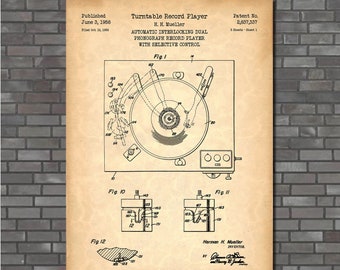 Turntable Record Player Patent Print Art 1958