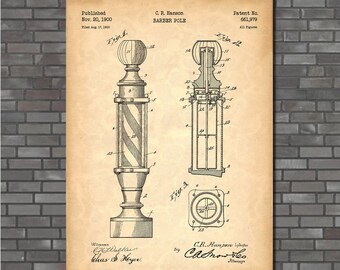 May include: A vintage patent drawing for a barber pole, showing a detailed illustration of the pole's construction and design. The patent was published on November 20, 1900, and filed on August 17, 1900. The patent number is 661,979.