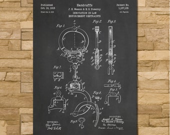 Handcuffs Patent Print Art 1915